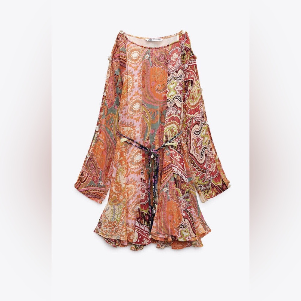 Zara dress boho printed viral blogger summer long sleeve mini vacation summer - Picture 11 of 14